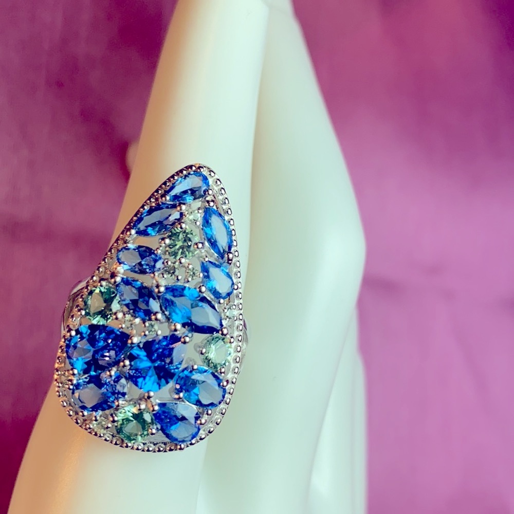 Lab Created Blue Spinel & Green Spinel Ring - Picture 12 of 12